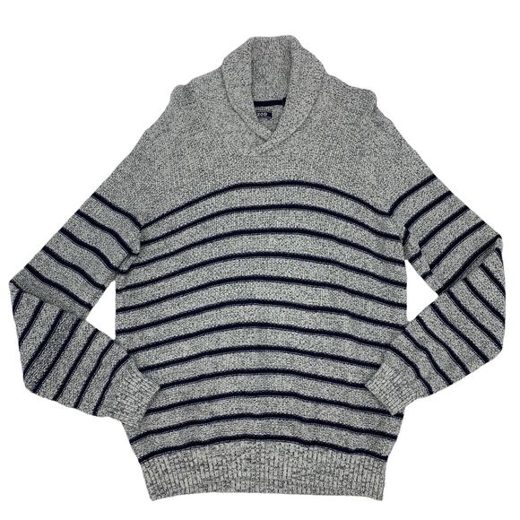 Izod Knit Sweater Mens M Medium Striped Cotton Blend Shawl Collared Pullover - Picture 1 of 9